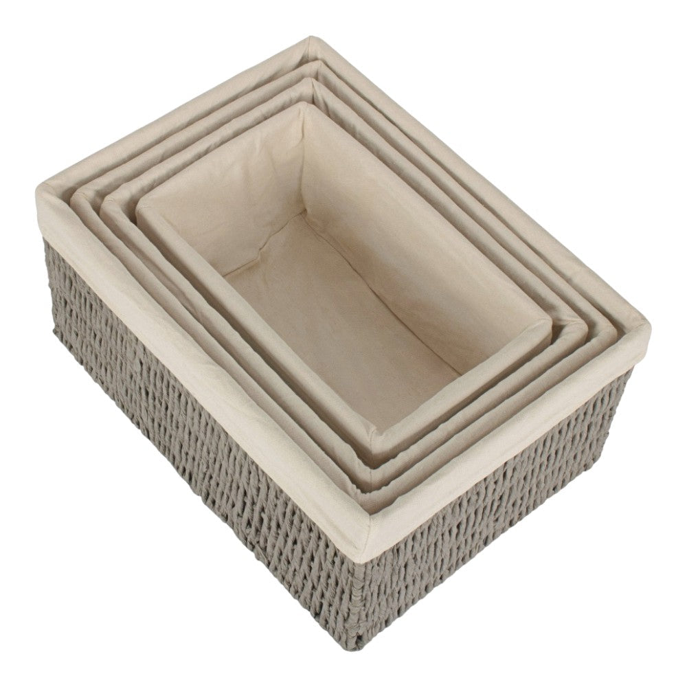 White Cotton Paper Rope Storage Basket with White Cotton Lining